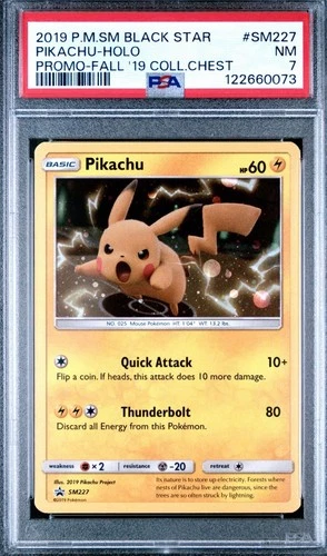 2019 POKEMON SM BLACK STAR PROMO | 2019 COLLECTOR CHEST PIKACHU-HOLO SM227 PSA 7