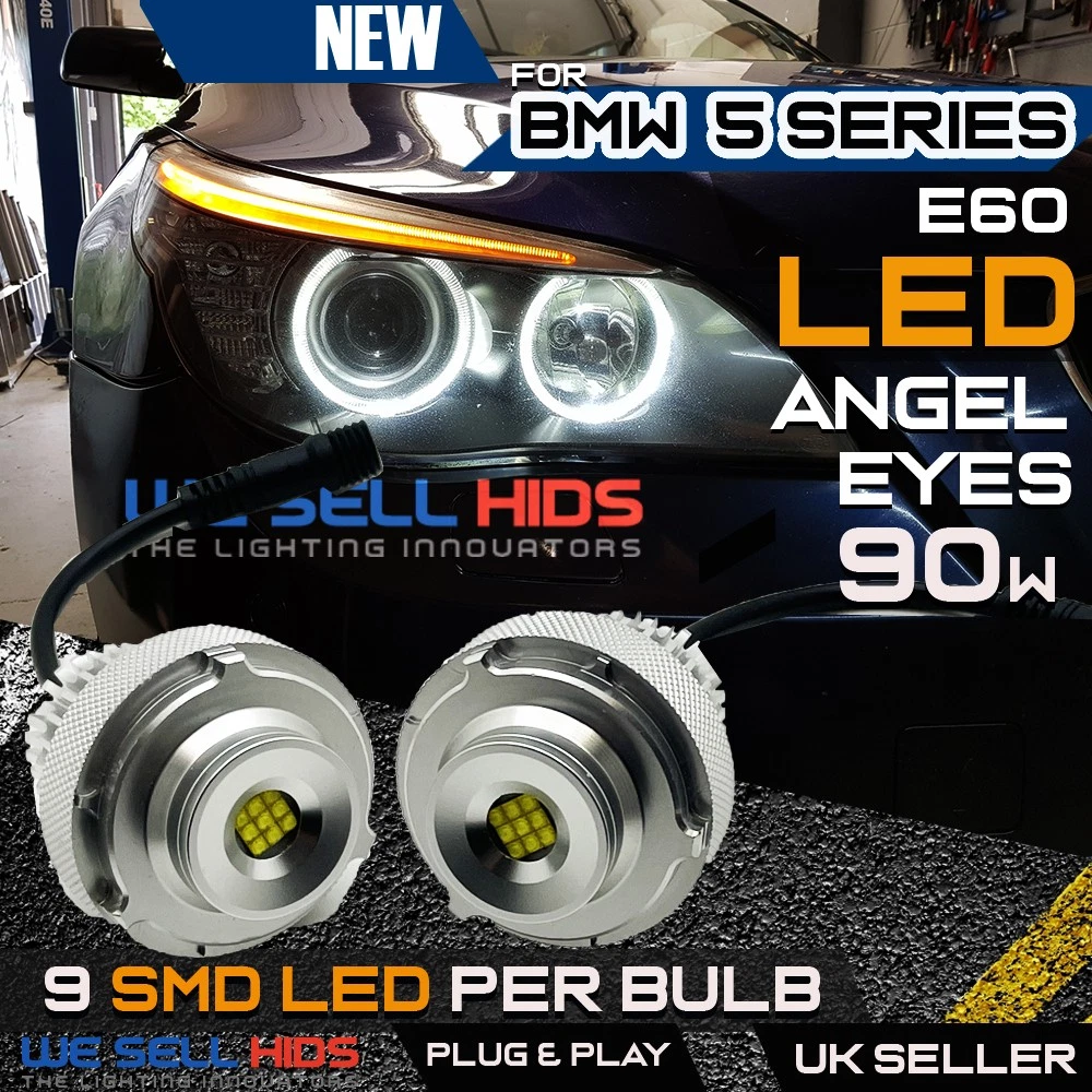 BMW 5 Series E60 LCi H7 Angel Eyes LED Light 90w CanBus Bulbs Flat Design A29