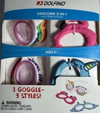 ✔️Dolfino 3-in-1 Swim Goggles Set  Unicorn*Flamingo*Rainbow  Kids . Lot#6