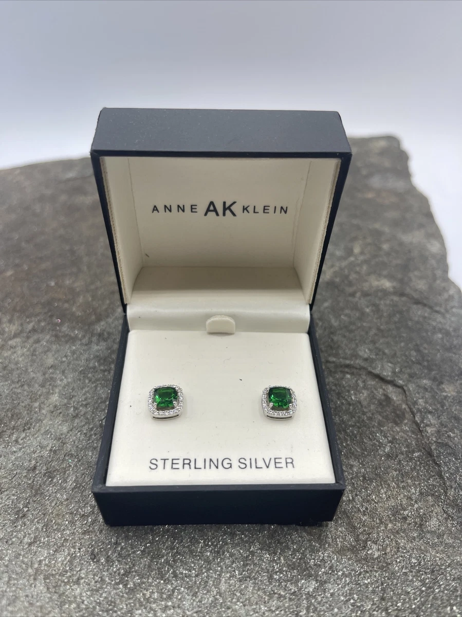 Anne Klein Sterling Silver Pave Halo Cushion Look Stud Pierced