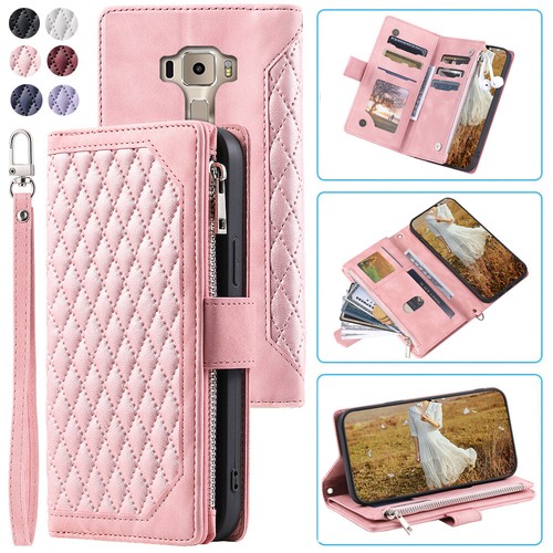 Asus Zenfone 3 ZE552KL Rhombic Wallet Case,Luxury Leather Zipper Flip Card Case - Picture 7 of 44