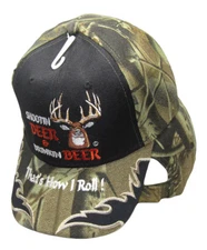 Shootin Deer Drinkin Beer Camouflage Black Front Embroidered Cap CAP910 Hat
