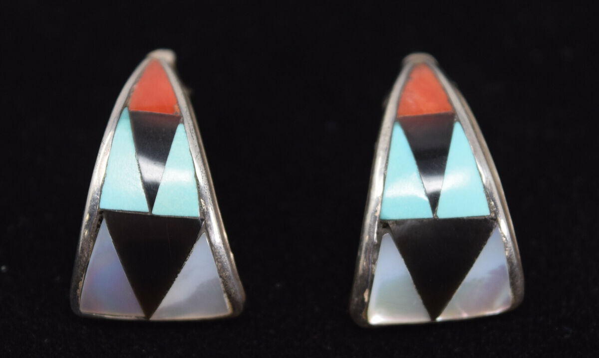 Amazing Vintage Native American Zuni Turquoise Sterling Silver Earrings Amazing Vintage Native American Zuni Turquoise Sterling Silver Earrings