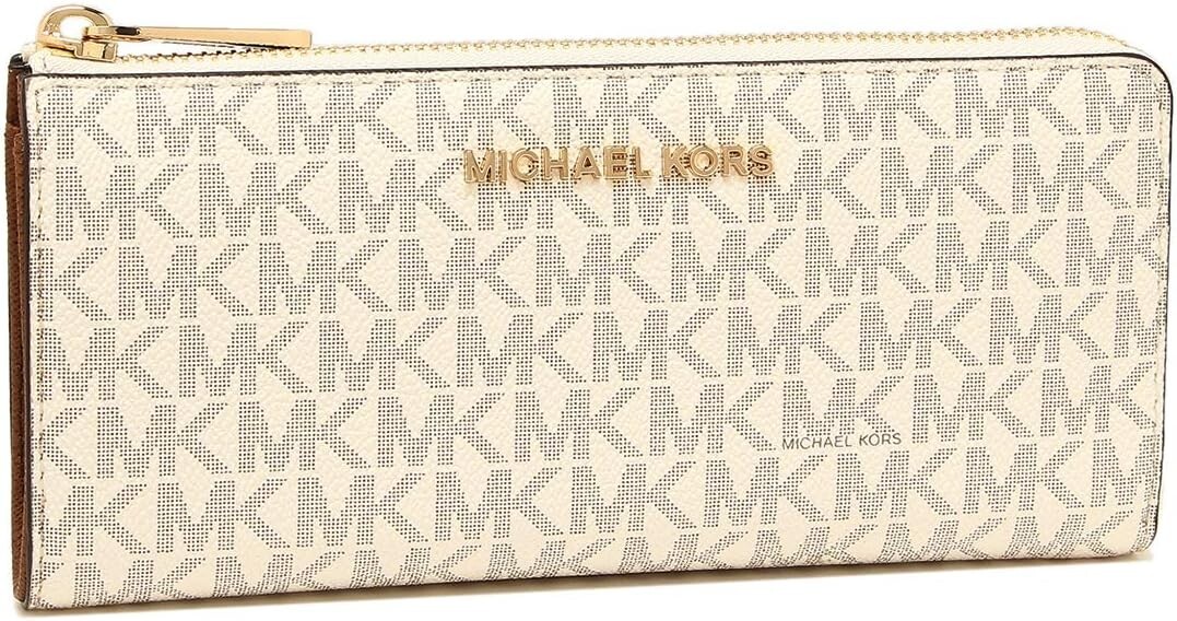 Michael Kors Jet Set Travel Large Logo Quarter Zip wallet Vanilla MK Siganture