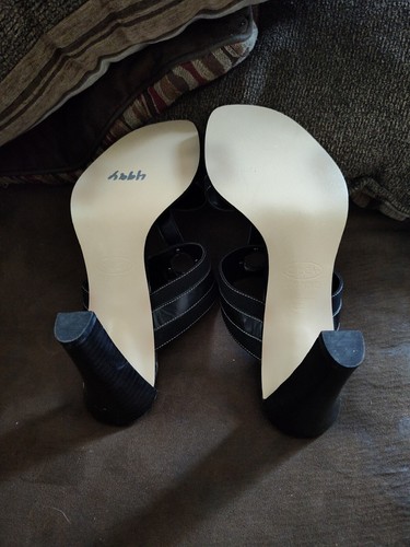 Sandalia Circa Joan David para mujer 10M negra punta abierta lateral tacón sin cordones zapato de cuero - Imagen 11 de 11