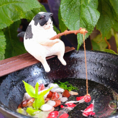 Katze Angeln Figur zartes Kätzchen Aquarium Landschaftsbau Deko Aquarium Deko
