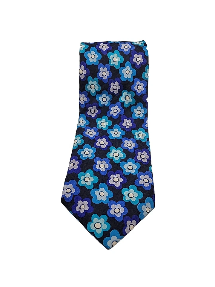 GAP Floral Tie 100% Silk Necktie 57" x 3.5" Made In The USA Navy Blues & White - Image 4 of 4
