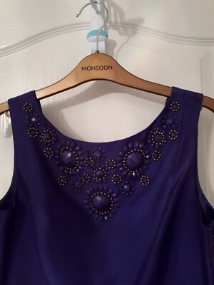 Beautiful Beaded Purple Monsoon cocktail Dress Size 10 with pockets