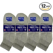 12 Pair Gray Men Physicians Choice Loose Fit Diabetic Ankle Socks Cotton 10-13