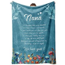 Nana Gifts Christmas, Nana Blanket with Flowers & Letter Print, Nana Lake Blue