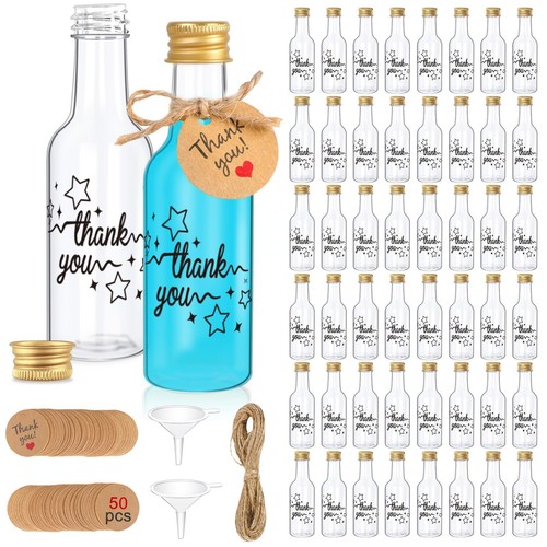 50 Pack 50ml Mini Plastic Liquor Bottles with Twist Caps for Wine Juice