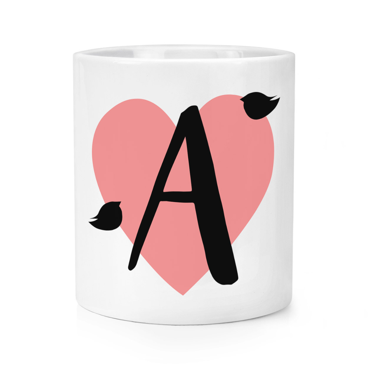 Letter A Heart Alphabet Makeup Brush Pencil Pot - Valentines Day Love