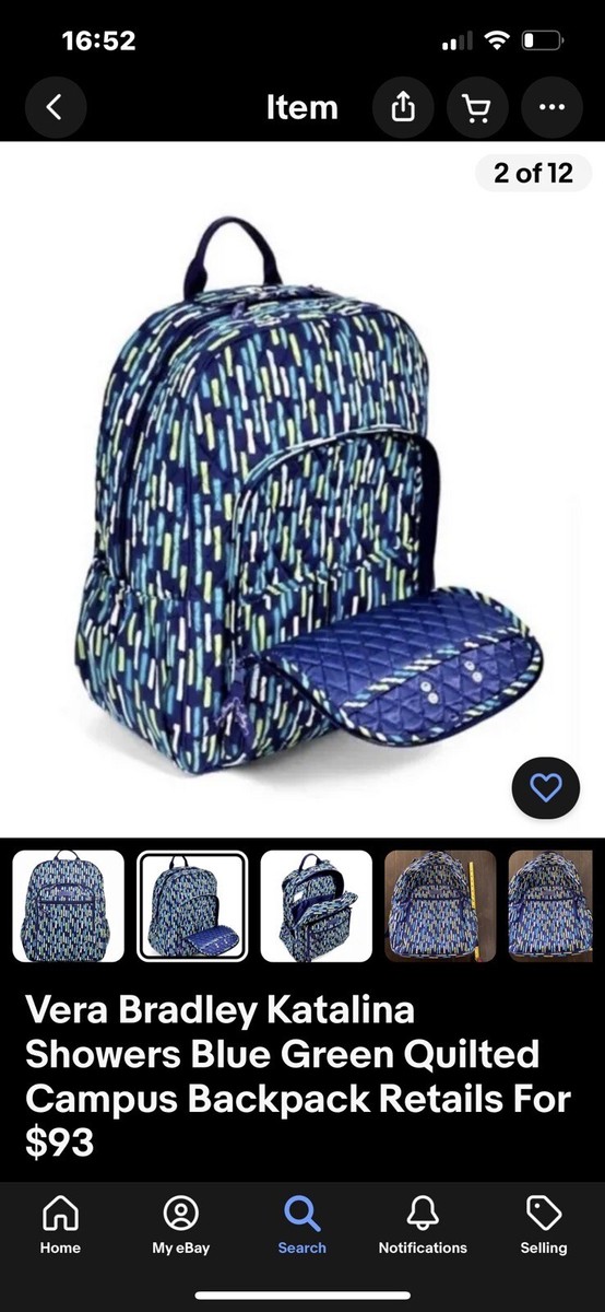 Vera Bradley Katalina Blue and Green Floral Backpack Vera Bradley Lighten Up Rolling Backpack in Katalina Blues  main image 2