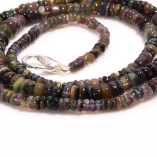 Natural Black Ethiopian Opal Gemstone Rondelle Beads 2X2 5X4 mm Necklace 17"