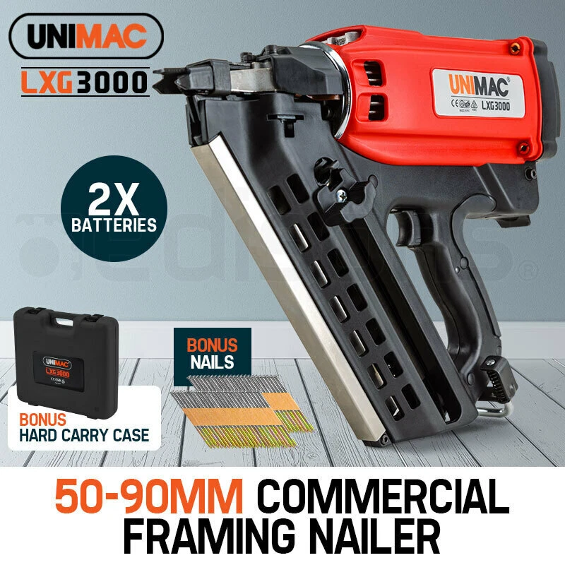 UNIMAC LXG3000 50-90mm 34-Deg Cordless Gas Framing Nail Gun Commercial Nail Gun