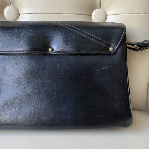 Vintage schwarze Leder Schultertasche Trenner Taschen Messing Ringe 70er-80er Jahre Geldbörse - Bild 8 von 24