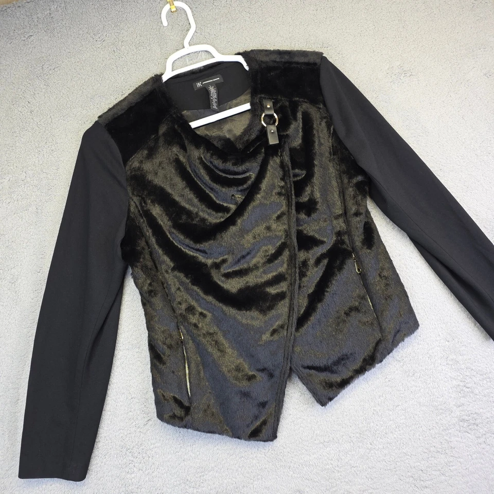 Chaqueta INC Mujer L Negra Cremallera Asimétrica Imitación Piel Blazer Preppy Motocicleta Foto 2 de 4