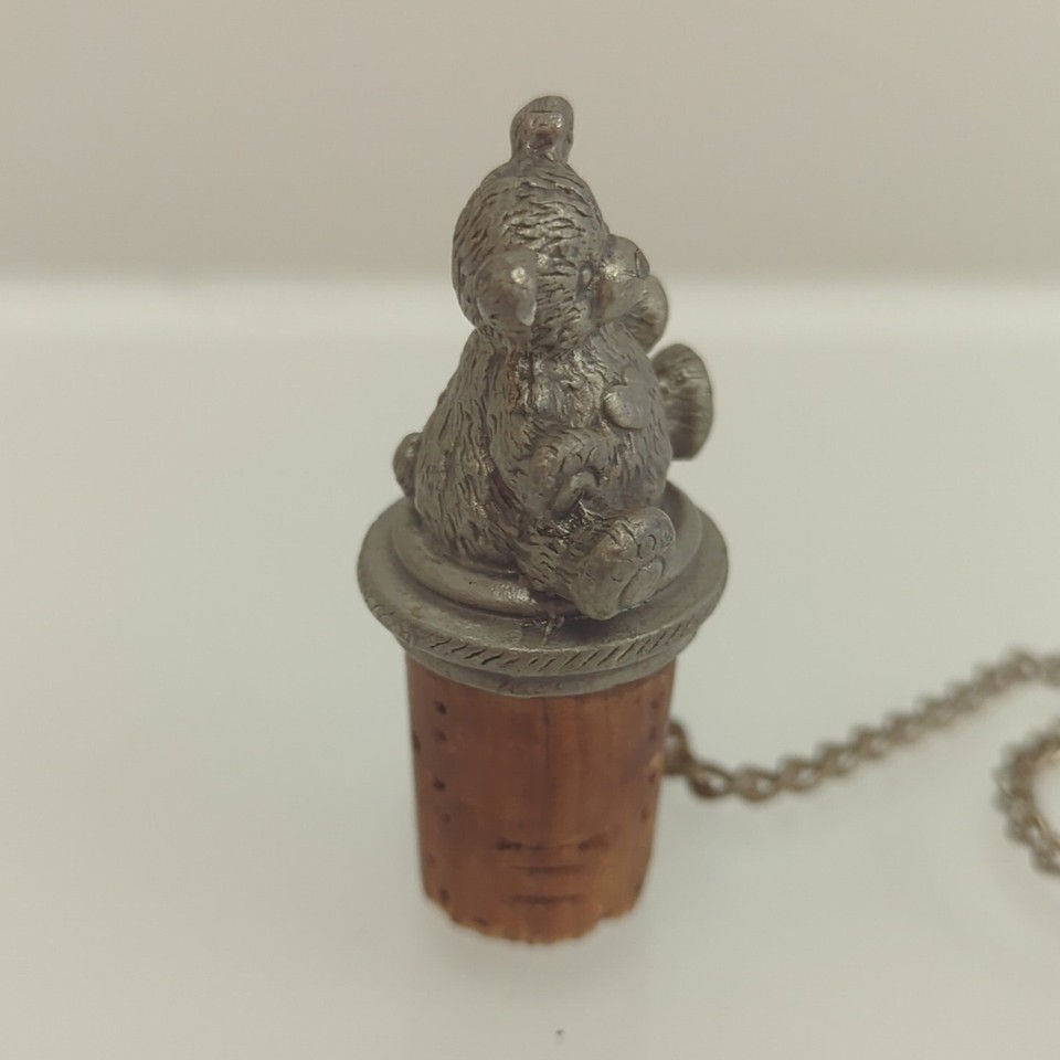 Vintage Pewter Teddy Bear Bottle Stopper / Cork & Chain / Ring eBay