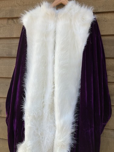 Von Lancelot Cloak Velvet Royal Purple Faux Fur Trim 8 Foot Long Hooded OS