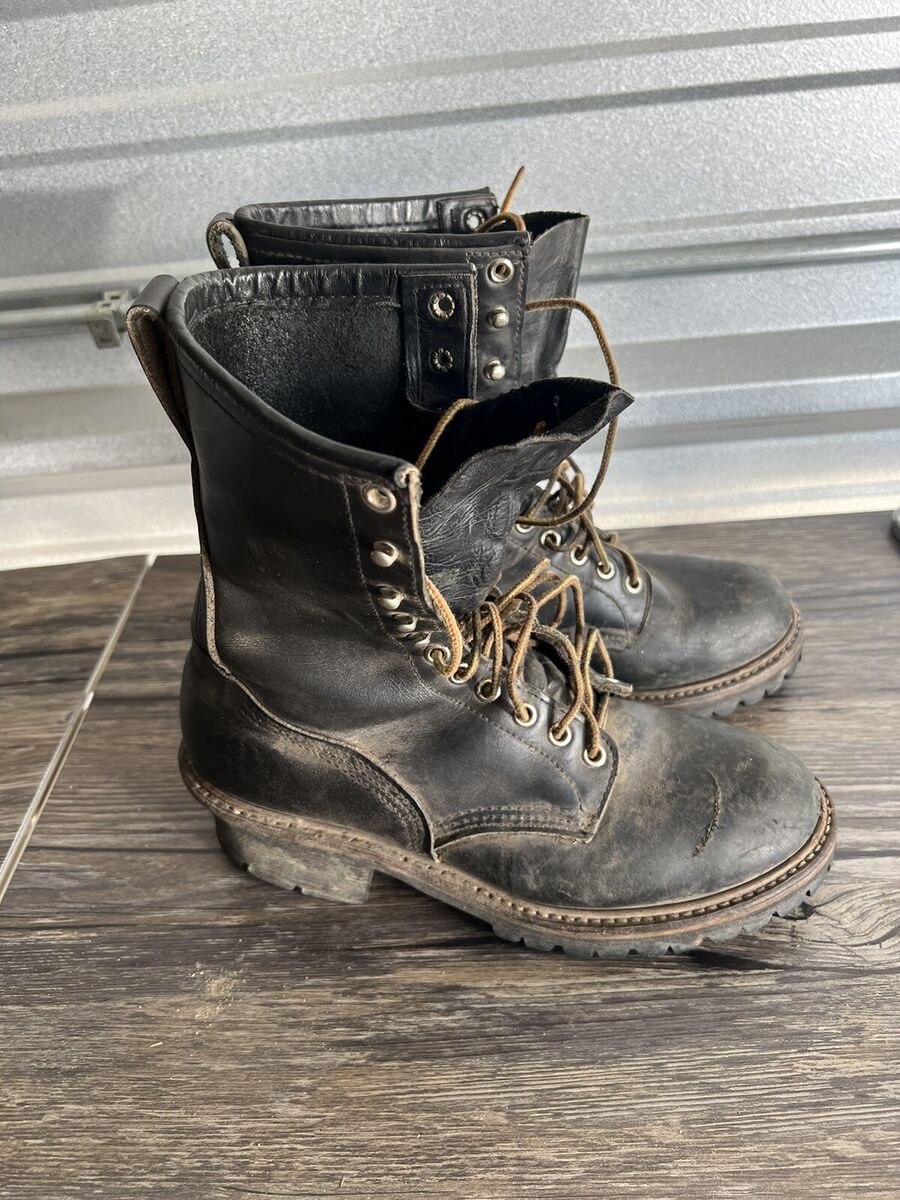 Red Wing USA Logger Lineman Boots Mens 8.5 C Black Vintage Red Wing USA Logger Lineman Boots Mens 8.5 C Black Vintage