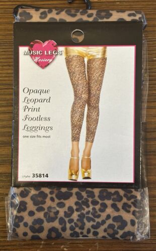 (2) Pairs MUSIC LEGS HOSIERY Opaque Leopard Print Footless Tights OSFM - Picture 2 of 5