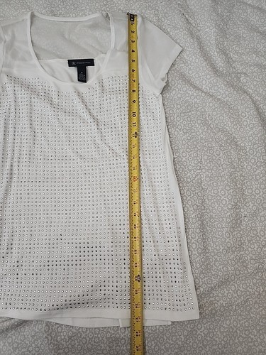 Camicia INC International Concepts donna taglia M bianca con borchie a rete N3#13 - Foto 2 di 4