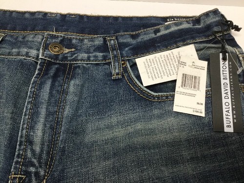 NWT Buffalo David Bitton Six Basic Slim Straight Dark Distressed Men Jeans W36 - Picture 8 of 12