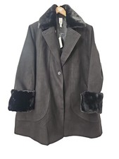 Marla Wynne Black Long Coat With Faux Fur Collar And Cuffs- Size 2xl