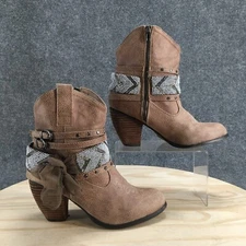 Not Rated Western Boots Womens 9.5M Beige Lexington Beaded Zip Faux Leather