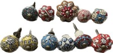 Set Of 12 Multicolor/Shape Hand Painted Ceramic Knobs Cabinet Drawer Pulls