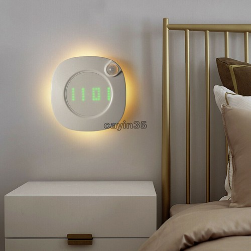 Orologio da parete digitale LED tempo con sensore di movimento PIR luce notturna casa orologio lampada - Foto 3 di 8