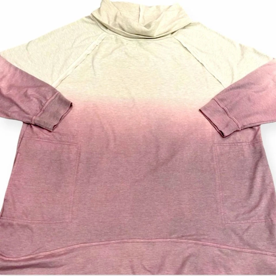 Easel Womens L Tunic Two Tone Cowl Neck Pockets Long Sleeve Ombre Purple Oatmeal - Image 2 of 4