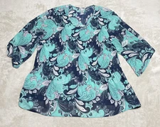 Catherine's Top Womens Size 3XL Smocked Paisley Blue Green Cold Shoulder Blouse