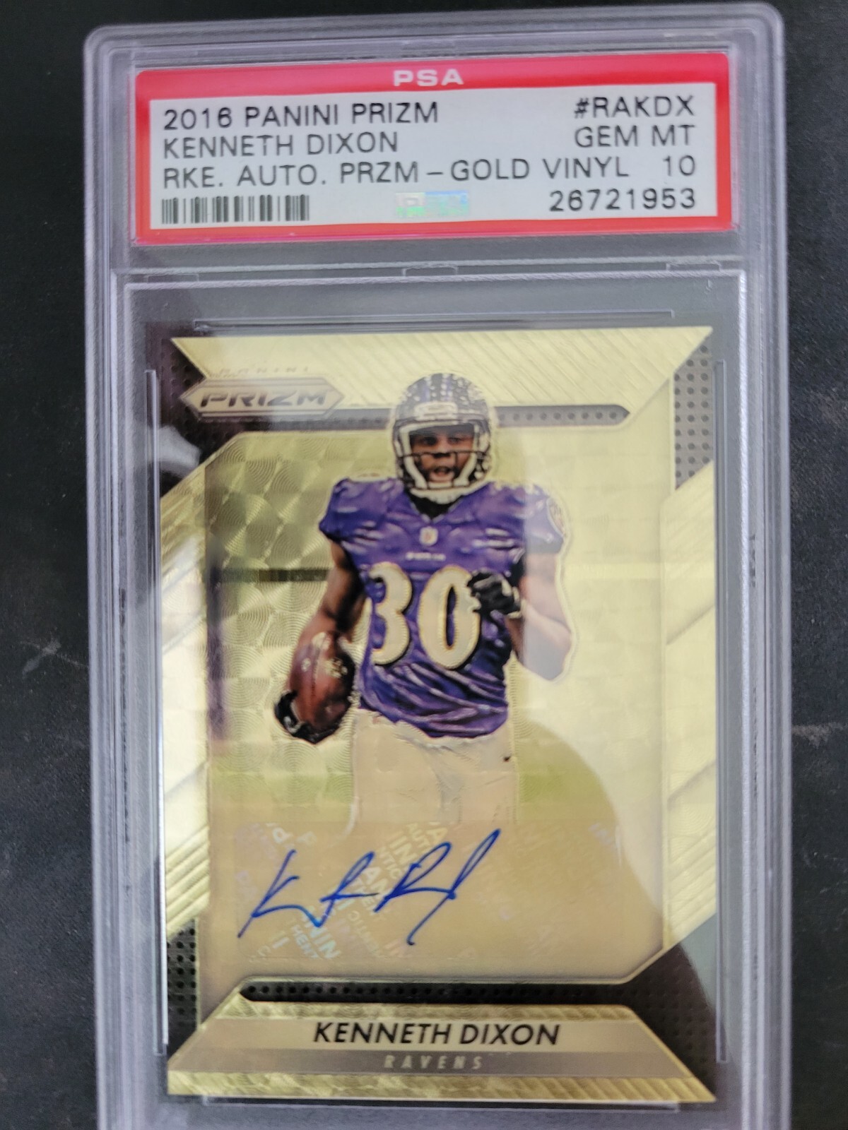 Kenneth Dixon Panini Prizm Rookie Autograph Prizm #RAKDX Gold Vinyl