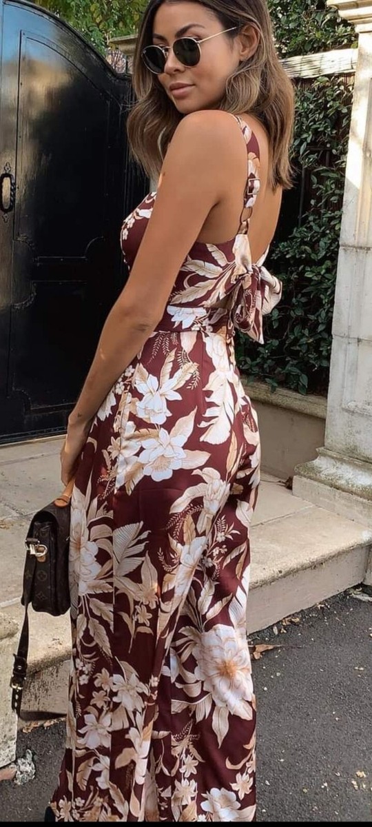 Sheike Golden Tropic brown floral cutout tie back jumpsuit with