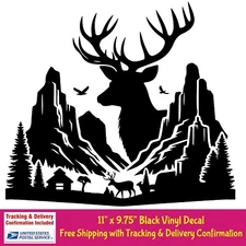 Buck Deer Elk Cabin Mountain Black Vinyl Decal Car Window Camper Truck Trailer