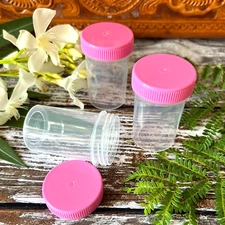 10 Clear Plastic Jars Pink Screw CAPS 1 ounce Containers #3811 DecoJars USA