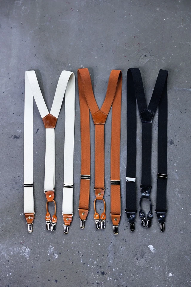 Byther Men's 1 1/4 inch Solid Straight Leather Clip Adjustable Y Back Suspender - Image 2 of 4