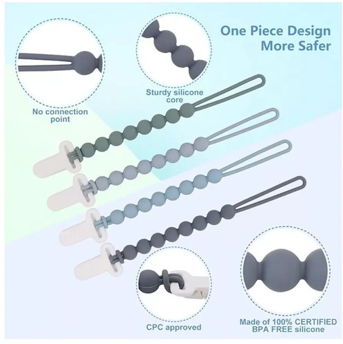 Slotic 4 Pack Chewable Silicone Pacifier Clip. Great baby shower add on gift! - Picture 4 of 7