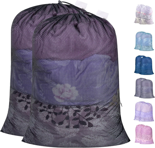 Heavy Duty Large Mesh Laundry Bags with ID Tag and Locking Drawstring Closure -