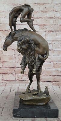 Buffalo Hunt Solid Bronze Sculpture Statue Frederic Remington Western Art Figure