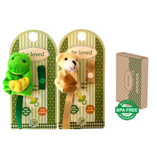 Pack of Two Zodiac Animal Pacifier Holders - with magnets Frog Bear- BPA-Free
