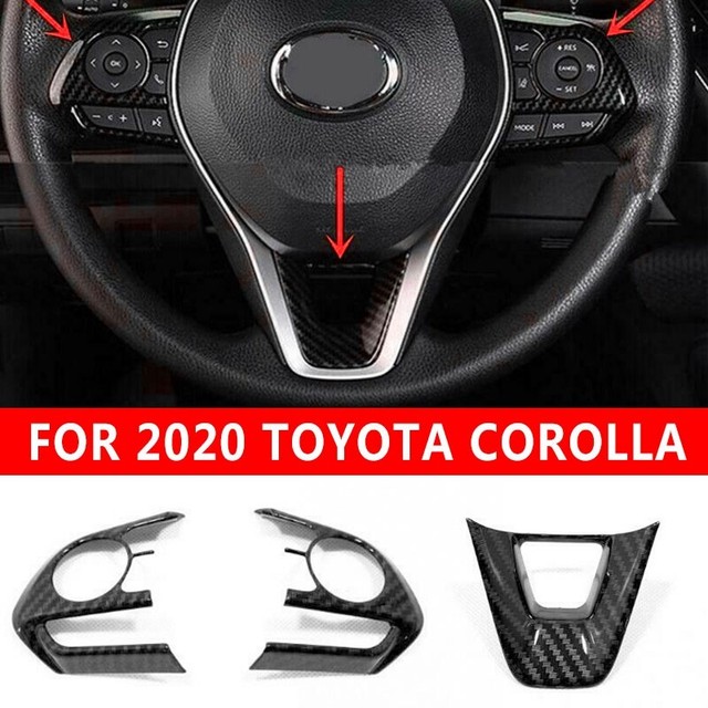 3pcs For 2020 Toyota Corolla Carbon Fiber Style Steering Wheel Frame
