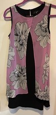 GNW Women’s Sleeveless Dress Black Jersey w/ attached Pink Floral Semi Sheer ~ 8