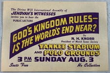 1958 NH Knorr Yankee Stadium Public Talk Convention Handbill Watchtower Jehovah