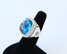 David Yurman Women's Sterling Silver 20mm Albion Ring Hampton Blue Topaz size 7