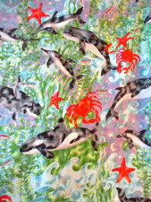 3 YDS COLORFUL SEA LIFE DOLPHINS WHALES CRABS 100 COTTON OOP