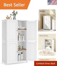 Floor Storage Cabinet, Shaker Cabinet with 2 Adjustable Shelves, 4 Doors, Tal...