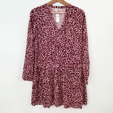 Gap| NEW Burgundy Floral Drop Waist Tiered Mini Dress Size S Cottagecore Peasant