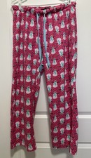 Rene Rofe Pajama Bottoms Fleece Sleepwear Women's Large Pink W/ Snowmen GUC